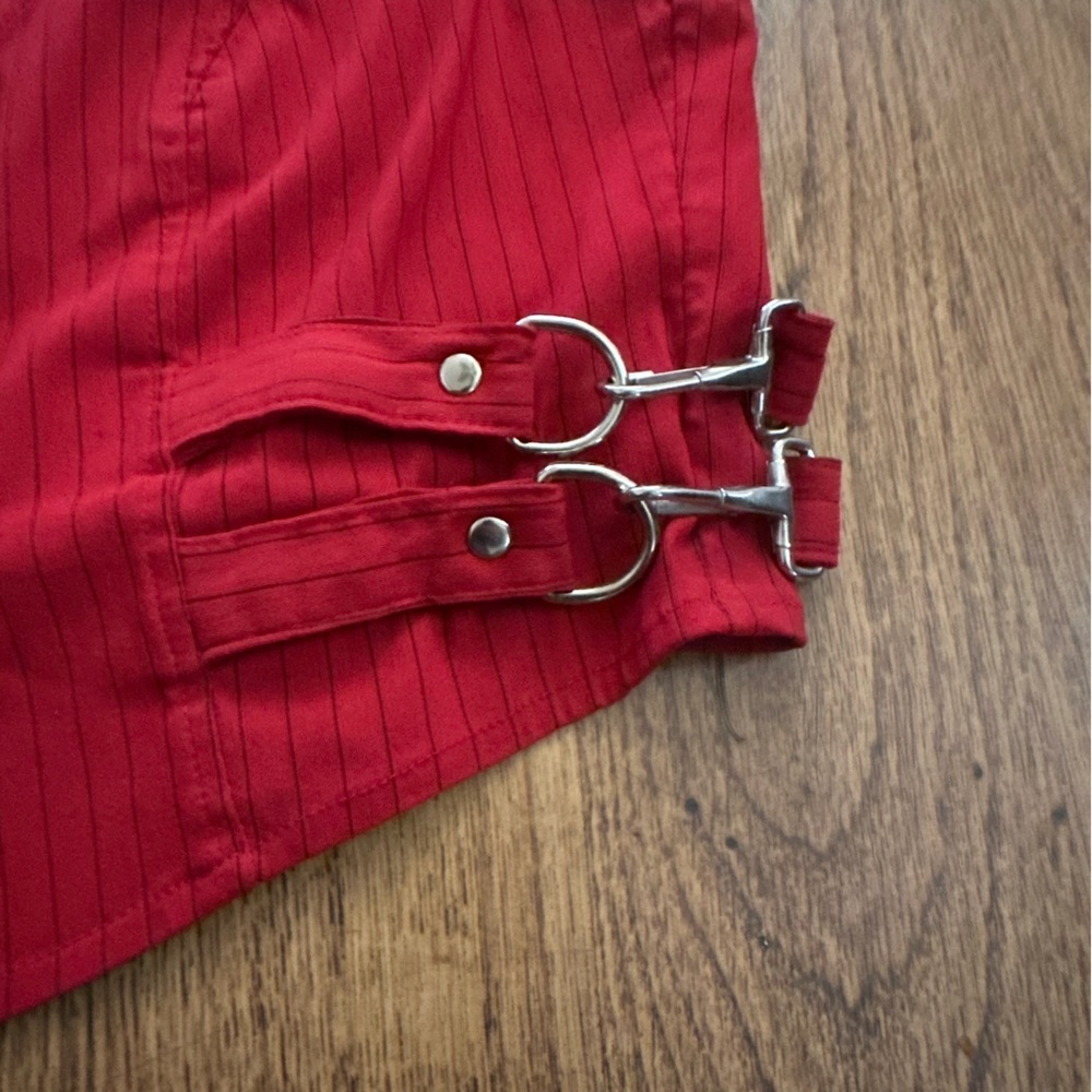 Lip Service Red Striped Vest size medium side buckles FLAWS - Picture 3 of 10